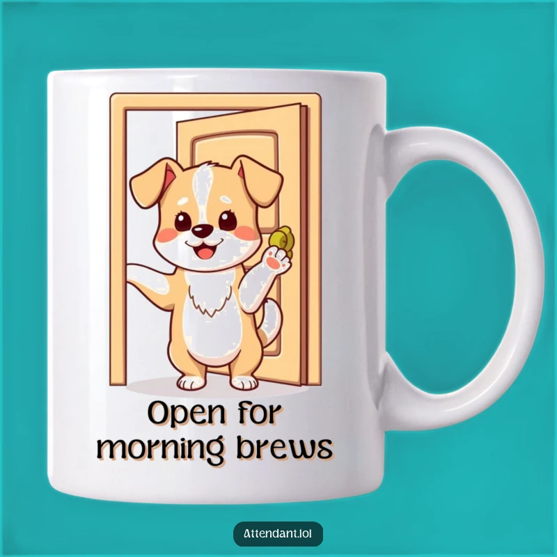 Funny Dog Welcome Mug: Playful Pup Holding Door, Friendly Greeting, Perfect Funny Gift Idea