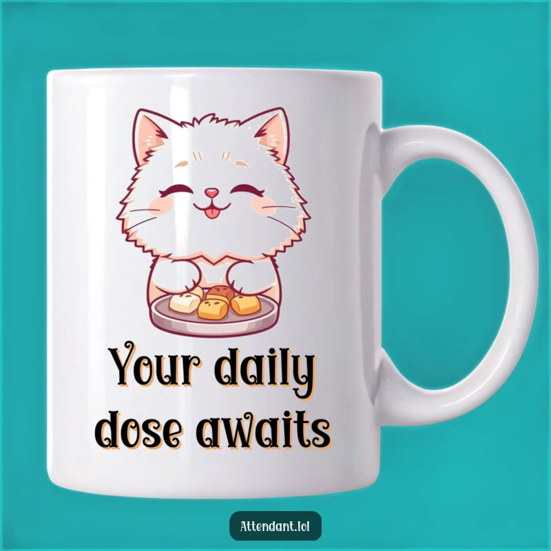 Funny Cat Treat Offering Mug: Adorable Fluffy Kitty Surprise, Perfect Funny Gift Idea