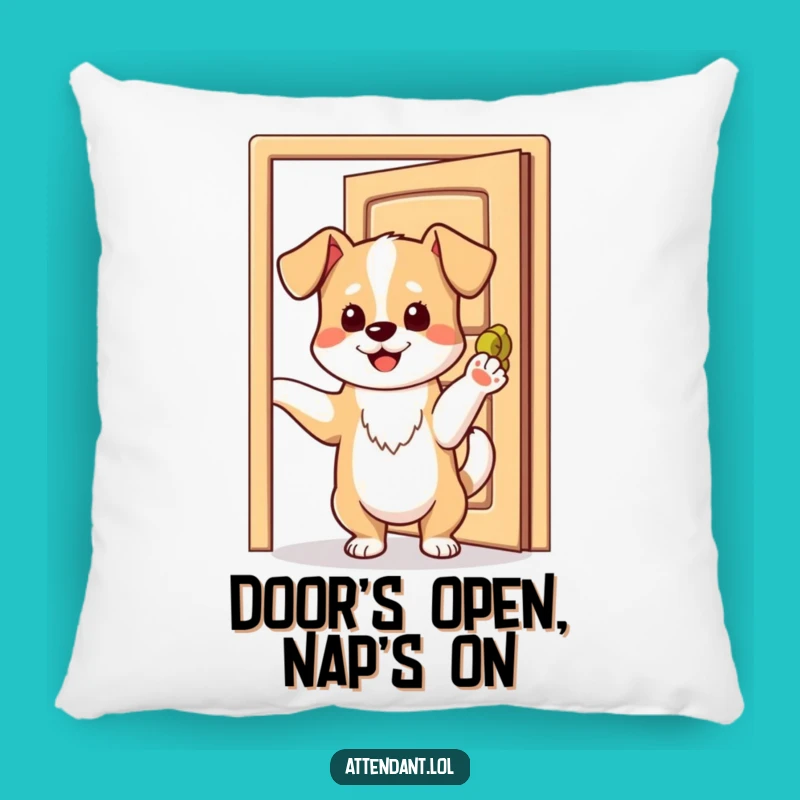 Funny Dog Pillow: Cozy Playful Pup Holding Door, Soft & Welcoming Decor, Great Funny Gift
