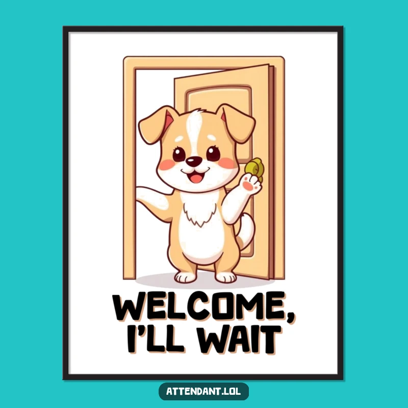 Funny Dog Digital Art: Playful Pup Holding Door, Instant Download, Perfect Funny Gift