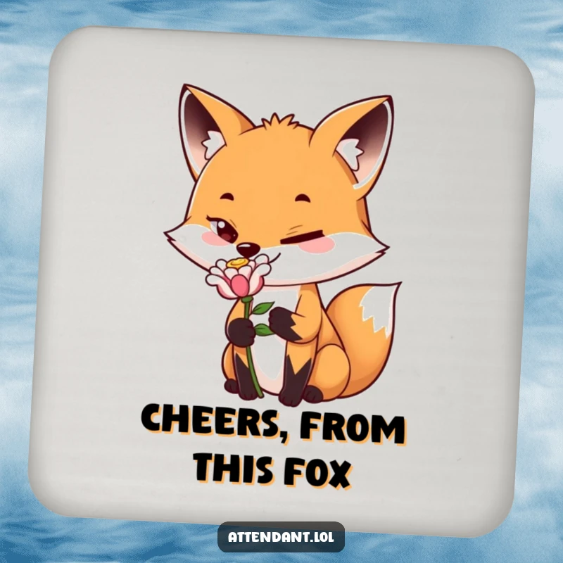 Funny Fox Coasters: A playful fox with a sly grin offers a flower, adding humorous protection to drink surfaces.