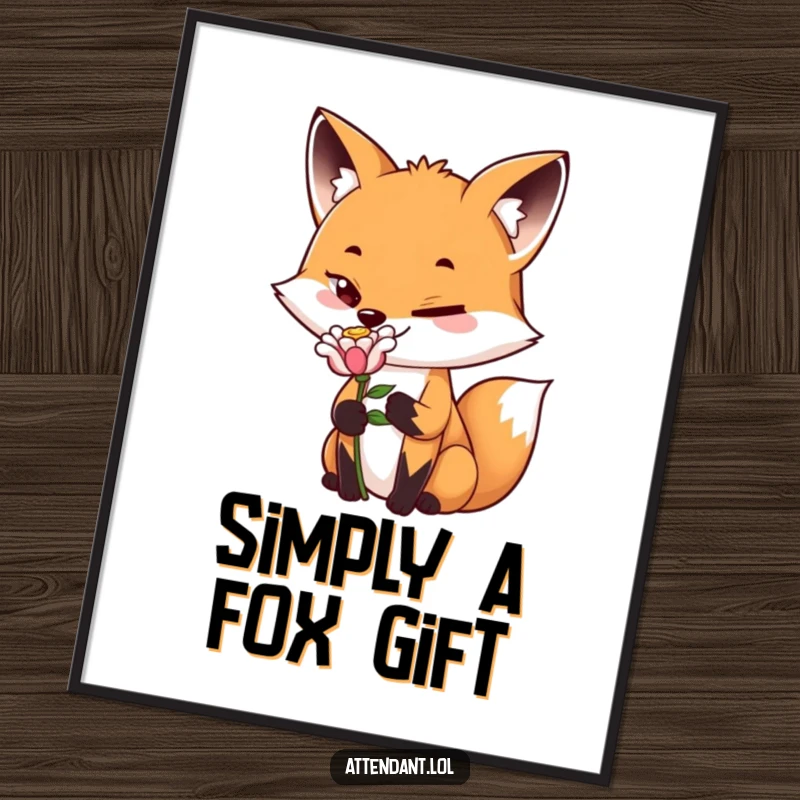 Funny Fox Poster: A playful fox with a sly grin offers a perfect flower, bringing humorous charm and romantic flair to walls.