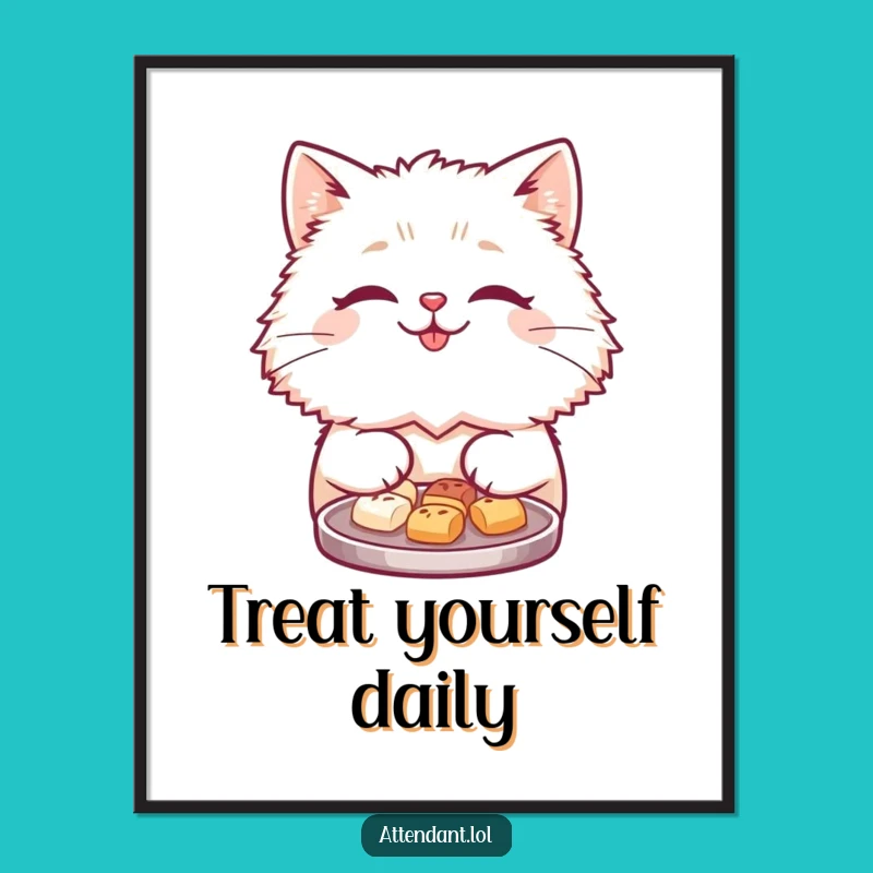 Funny Cat Poster: Adorable Fluffy Smile Offering Treats, Charming Wall Art, Perfect Funny Gift