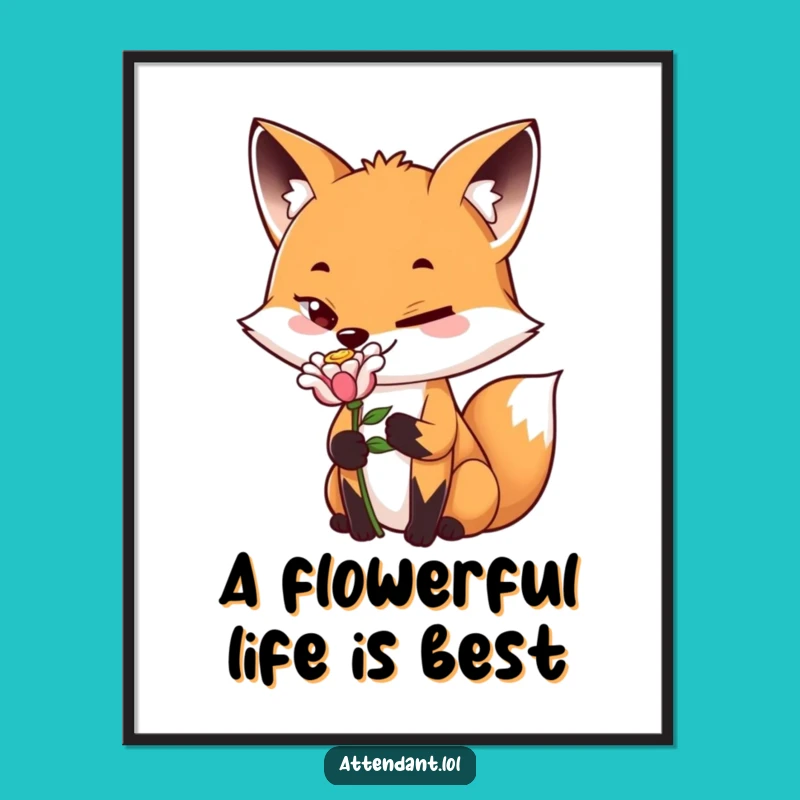 Free Printable Fox Wall Art: Sly Grin Flower Present Funny Woodland Decor