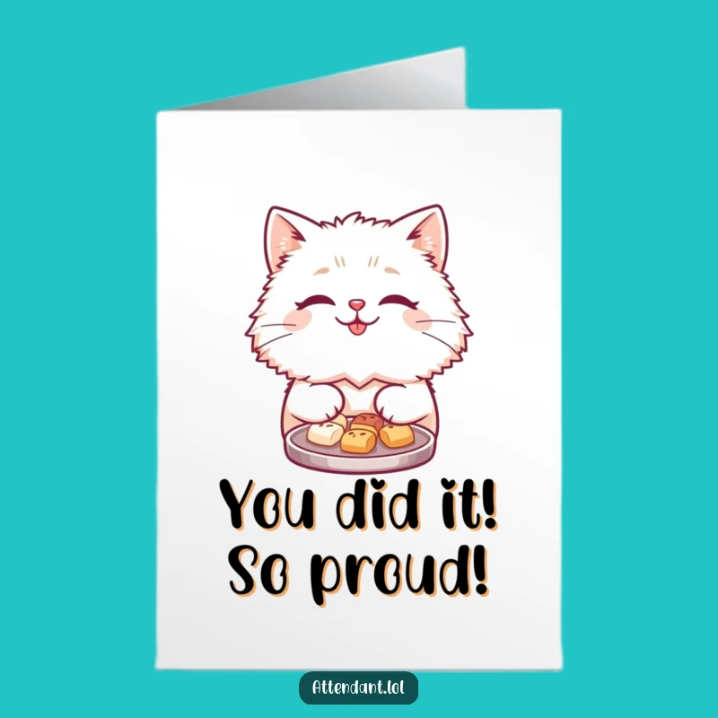 Free Printable Cat Congratulations Card: Fluffy Friend Offers Treats, DIY Downloadable Gift