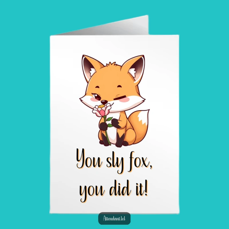 Free Printable Fox Congrats Card: Sly Fox Delivers Flower for Wins Download