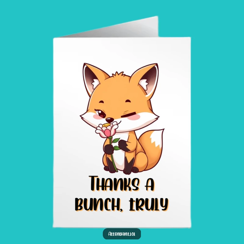 Free Printable Fox Thank You Card: Sly Fox Offers Flower for Thanks