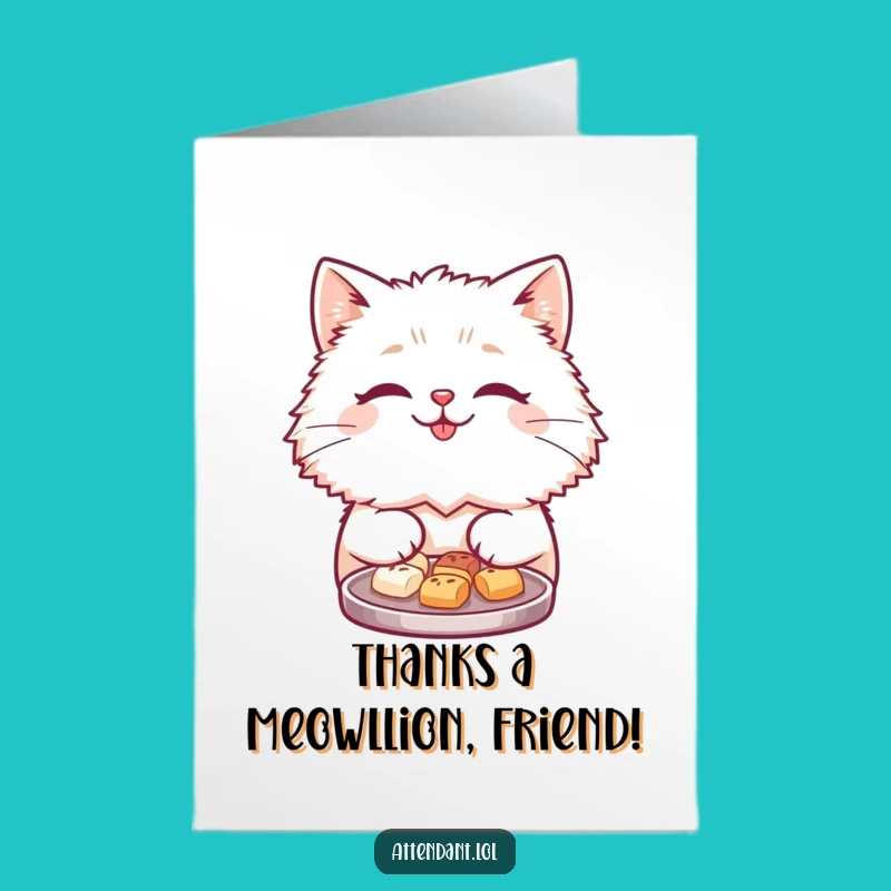 Free Printable Cat Thank You Card: Fluffy Friend Offers Treats, Downloadable DIY Gift
