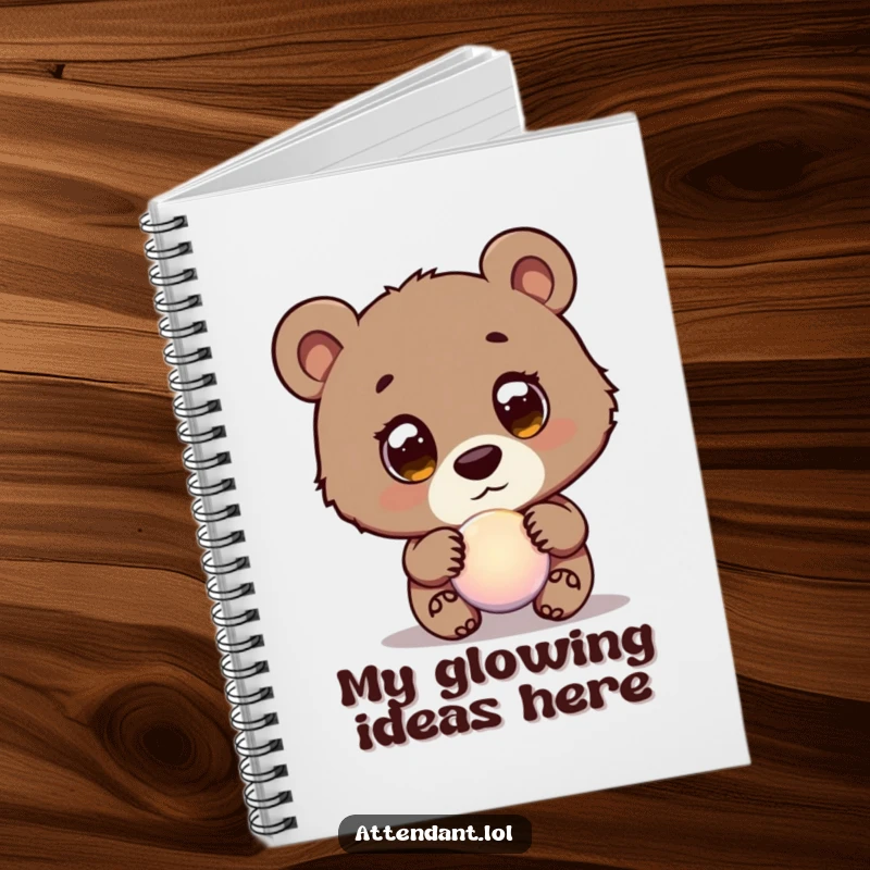 Funny Bear Cub Notebook: A curious bear cub with wide eyes guides a glowing orb, perfect for writing funny and magical notes.