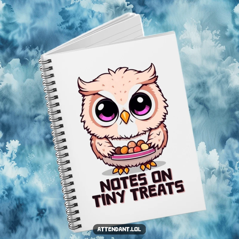 Funny Owl Notebook: A fluffy owl with curious eyes presents a tray of tiny treats, inspiring funny thoughts and notes.