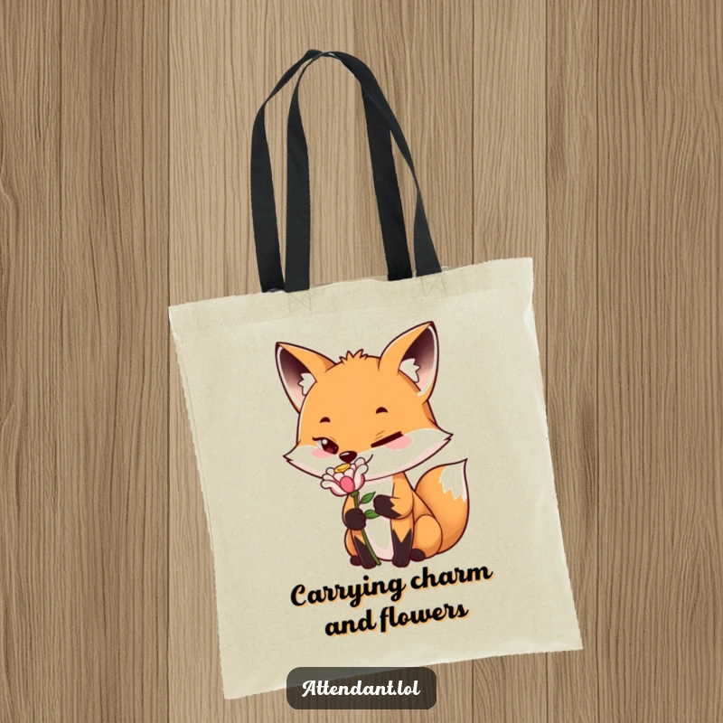Funny Fox Tote Bag: A playful fox with a sly grin presents a flower, a humorous and practical accessory.